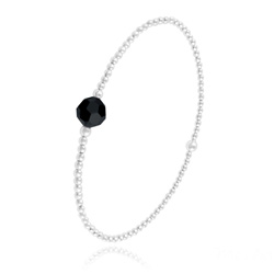 Bracelet lastique en Argent et Perle de Cristal Noir