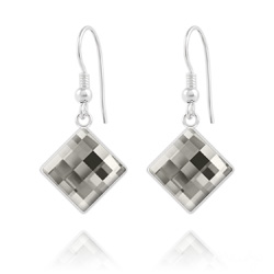 Boucles d'Oreilles Chessboard 10MM en Argent et Cristal Black Diamond