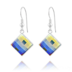 Boucles d'Oreilles Chessboard 10MM en Argent et Cristal Aurore Bor�ale