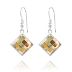 Boucles d'Oreilles Chessboard 10MM en Argent et Cristal Champagne
