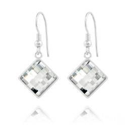 Boucles d'Oreilles Chessboard 10MM en Argent et Cristal Blanc