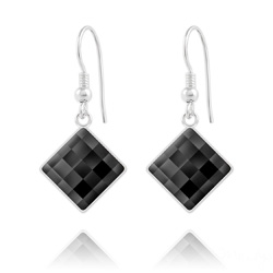 Boucles d'Oreilles Chessboard 10MM en Argent et Cristal Noir