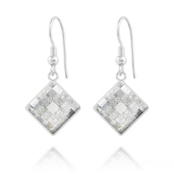 Boucles d'Oreilles Chessboard 10MM en Argent et Cristal Silver Patina