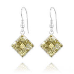 Boucles d'Oreilles Chessboard 10MM en Argent et Cristal Gold Patina