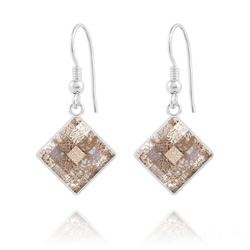 Boucles d'Oreilles Chessboard 10MM en Argent et Cristal Rose Patina