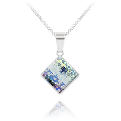 Collier en Cristal et Argent Collier Chessboard 10MM en Argent et Cristal White Patina