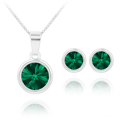 Parure en Cristal et Argent Parure Rivoli en Argent et Cristal Vert Émeraude