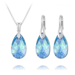 Parure en Cristal et Argent Parure Goutte 22mm en Argent et Cristal Bleu Aurore Boréale