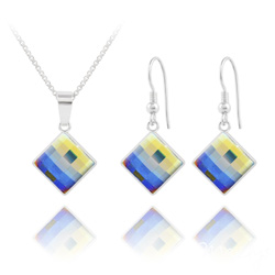 Parure en Cristal et Argent Parure Chessboard 10MM en Argent et Cristal Aurore Boréale