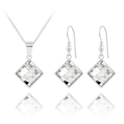 Parure en Cristal et Argent Parure Chessboard 10MM en Argent et Cristal Blanc