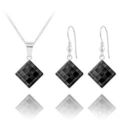 Parure en Cristal et Argent Parure Chessboard 10MM en Argent et Cristal Noir