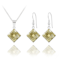 Parure en Cristal et Argent Parure Chessboard 10MM en Argent et Cristal Gold Patina