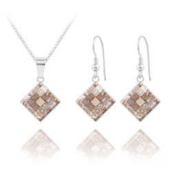Parure en Cristal et Argent Parure Chessboard 10MM en Argent et Cristal Rose Patina