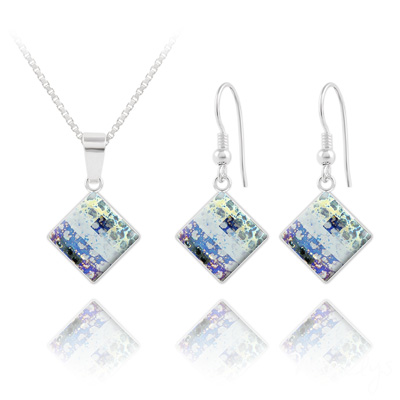 Parure en Cristal et Argent Parure Chessboard 10MM en Argent et Cristal White Patina