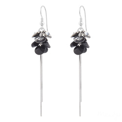Boucles d'Oreilles Pompom Rivoli en Argent et Cristal Noir