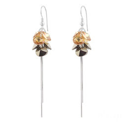 Boucles d'Oreilles Pompom Rivoli en Argent et Cristal Champagne