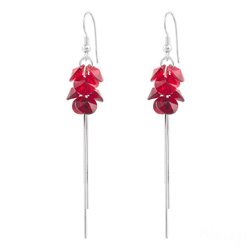 Boucles d'Oreilles Pompom Rivoli en Argent et Cristal Rouge