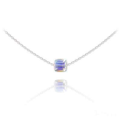Collier en Cristal et Argent Collier Ras de Cou Cube 6mm en Argent et Cristal Aurore Bor�ale