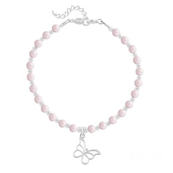 Bracelet en Cristal et Argent Bracelet Papillon en Argent et Perle de Cristal Nacrée Pastel Rose