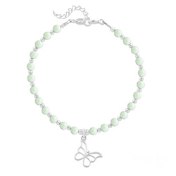 Bracelet en Cristal et Argent Bracelet Papillon en Argent et Perle de Cristal Nacrée Pastel Green