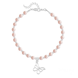 Bracelet en Cristal et Argent Bracelet Papillon en Argent et Perle de Cristal Nacrée Rose Peach