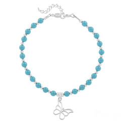 Bracelet en Cristal et Argent Bracelet Papillon en Argent et Perle de Cristal Nacrée Turquoise