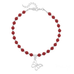Bracelet en Cristal et Argent Bracelet Papillon en Argent et Perle de Cristal Nacrée Red Coral