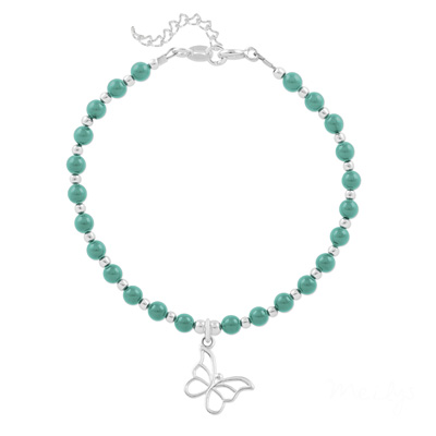 Bracelet en Cristal et Argent Bracelet Papillon en Argent et Perle de Cristal Nacrée Jade