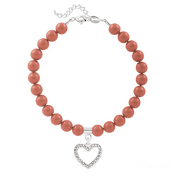Bracelet en Cristal et Argent Bracelet Coeur en Argent et Perle de Cristal Nacrée Pink Coral