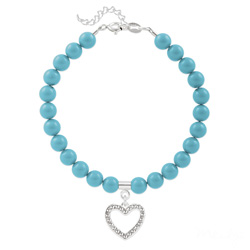Bracelet en Cristal et Argent Bracelet Coeur en Argent et Perle de Cristal Nacrée Turquoise