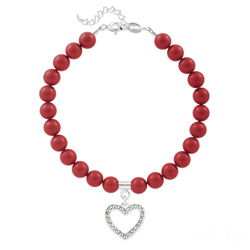 Bracelet en Cristal et Argent Bracelet Coeur en Argent et Perle de Cristal Nacrée Red Coral