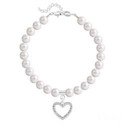 Bracelet Coeur en Argent et Perle de Cristal Nacr�e White