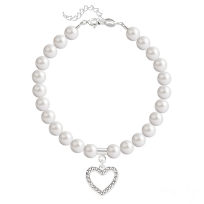 Bracelet en Cristal et Argent Bracelet Coeur en Argent et Perle de Cristal Nacrée White