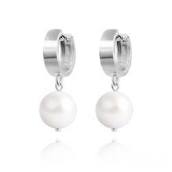 Boucles d'Oreilles en Argent Perle 10mm de Cristal Nacr� Ivory