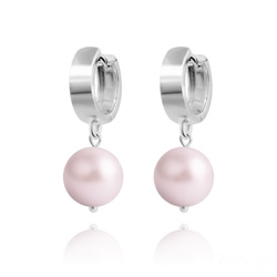 Boucles d'Oreilles en Argent Perle 10mm de Cristal Nacr� Pastel Rose
