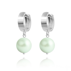 Boucles d'Oreilles en Argent Perle 10mm de Cristal Nacr� Pastel Green