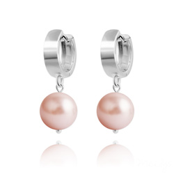 Boucles d'Oreilles en Argent Perle 10mm de Cristal Nacr Rose Peach