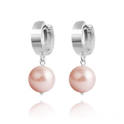 Boucles d'Oreilles en Argent Perle 10mm de Cristal Nacr� Rose Peach
