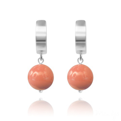 Boucles d'Oreilles en Argent Perle 10mm de Cristal Nacr� Pink Coral