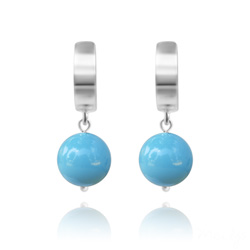 Boucles d'Oreilles en Argent Perle 10mm de Cristal Nacr� Turquoise