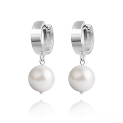 Boucles d'Oreilles en Argent Perle 10mm de Cristal Nacr White Pearl