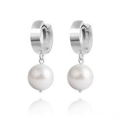 Boucles d'Oreilles en Argent Perle 10mm de Cristal Nacr� White Pearl