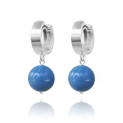 Boucles d'Oreilles en Argent Perle 10mm de Cristal Nacr� Lapis