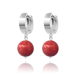 Boucles d'Oreilles en Argent Perle 10mm de Cristal Nacr� Red Coral