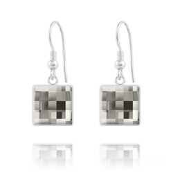 Boucles d'Oreilles Chessboard V2 en Argent et Cristal 10MM Black Diamond
