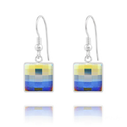 Boucles d'Oreilles Chessboard V2 en Argent et Cristal 10MM Aurore Bor�ale