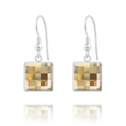 Boucles d'Oreilles Chessboard V2 en Argent et Cristal 10MM Champagne