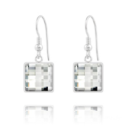Boucles d'Oreilles Chessboard V2 en Argent et Cristal 10MM Blanc