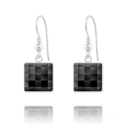 Boucles d'Oreilles Chessboard V2 en Argent et Cristal 10MM Noir (Jet)