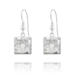 Boucles d'Oreilles Chessboard V2 en Argent et Cristal 10MM Silver Patina